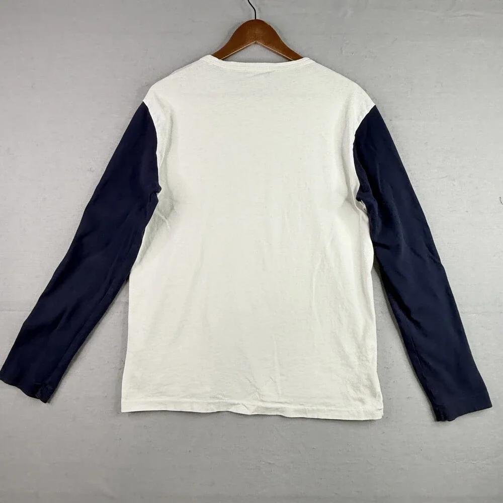Polo Ralph Lauren Mens Long Sleeve Shirt Large White Navy Blue Graphic Logo